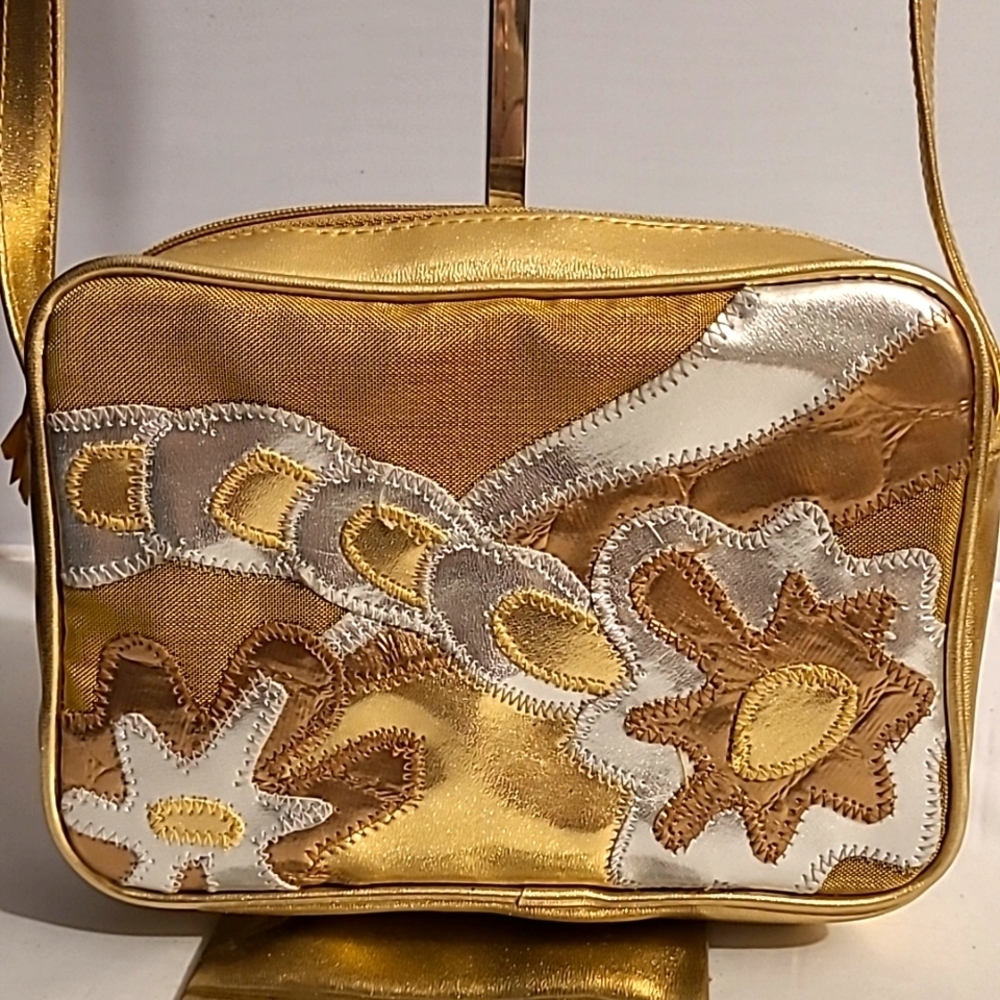 Bag gold silver bronze floral vegan leather mesh micro crossbody Classic